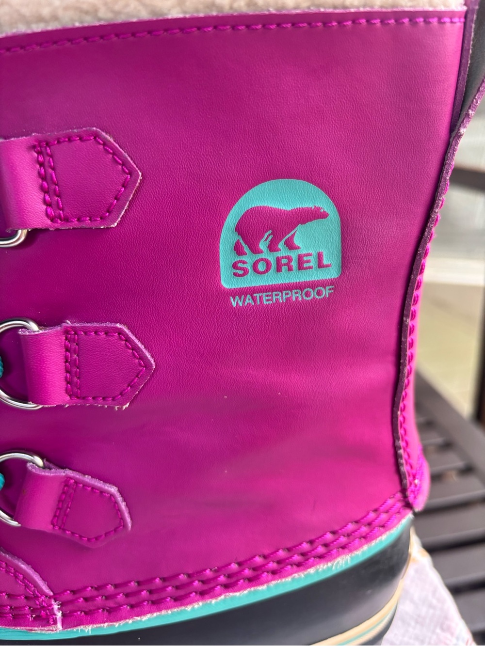 Sorel Girl’s Hot Pink and Teal Waterproof Winter Rain Snow Boots - Picture 2 of 8